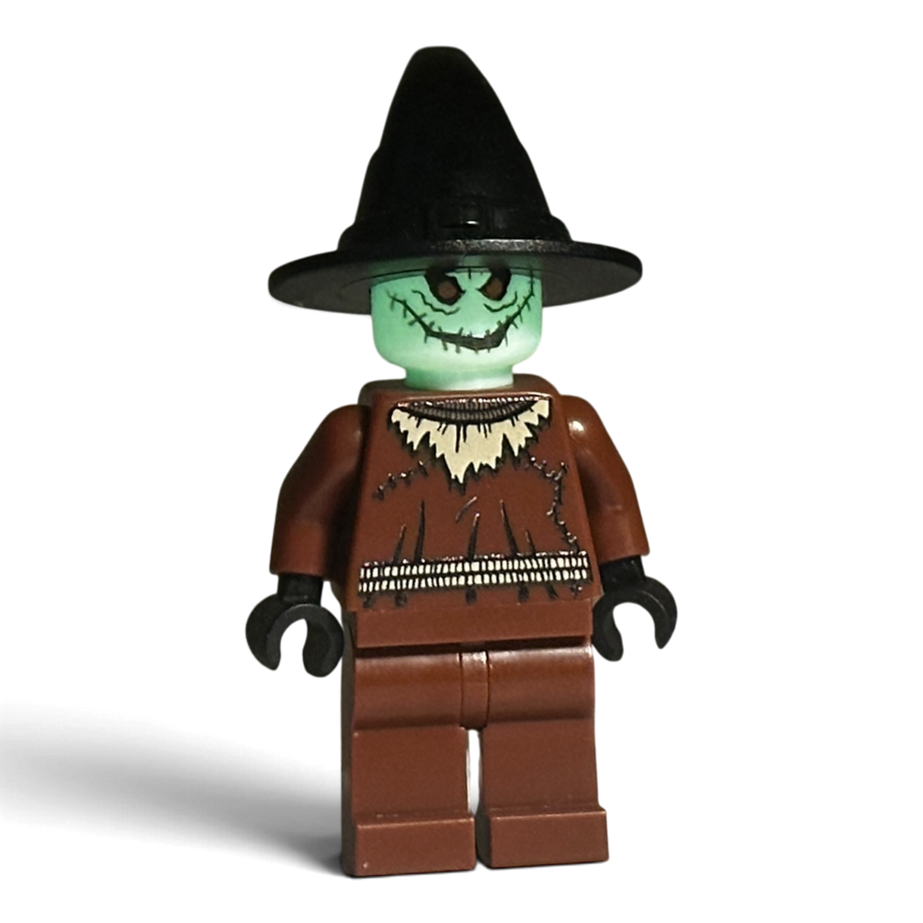 Side view of custom Scarecrow LEGO minifigure, UV-printed by MW Minifigs