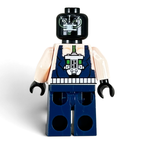 Side view of custom Bane LEGO minifigure, UV-printed by MW Minifigs