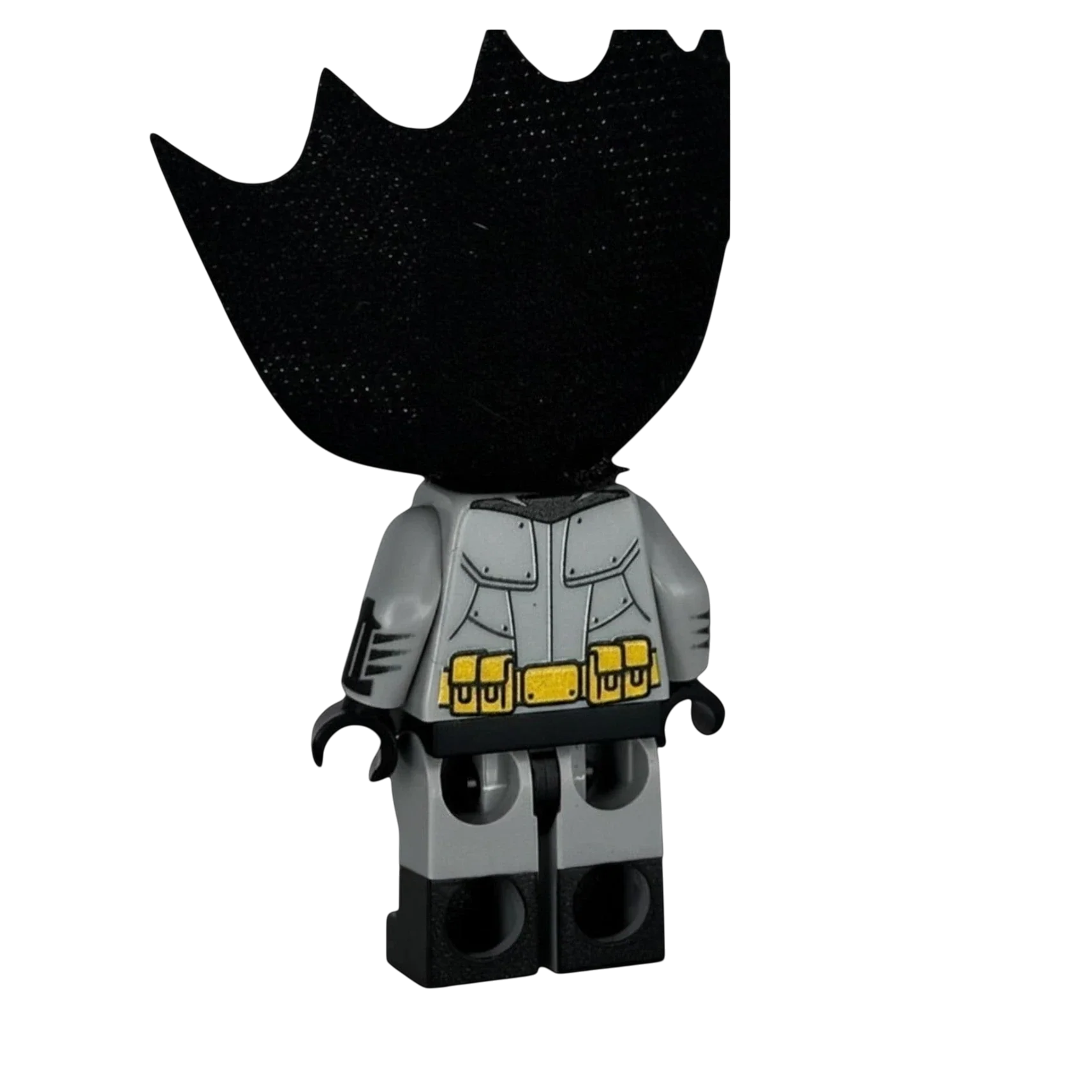 MW Minifigs Arkham Asylum Batman custom minifigure showing detailed back torso, leg printing, and black fabric cape