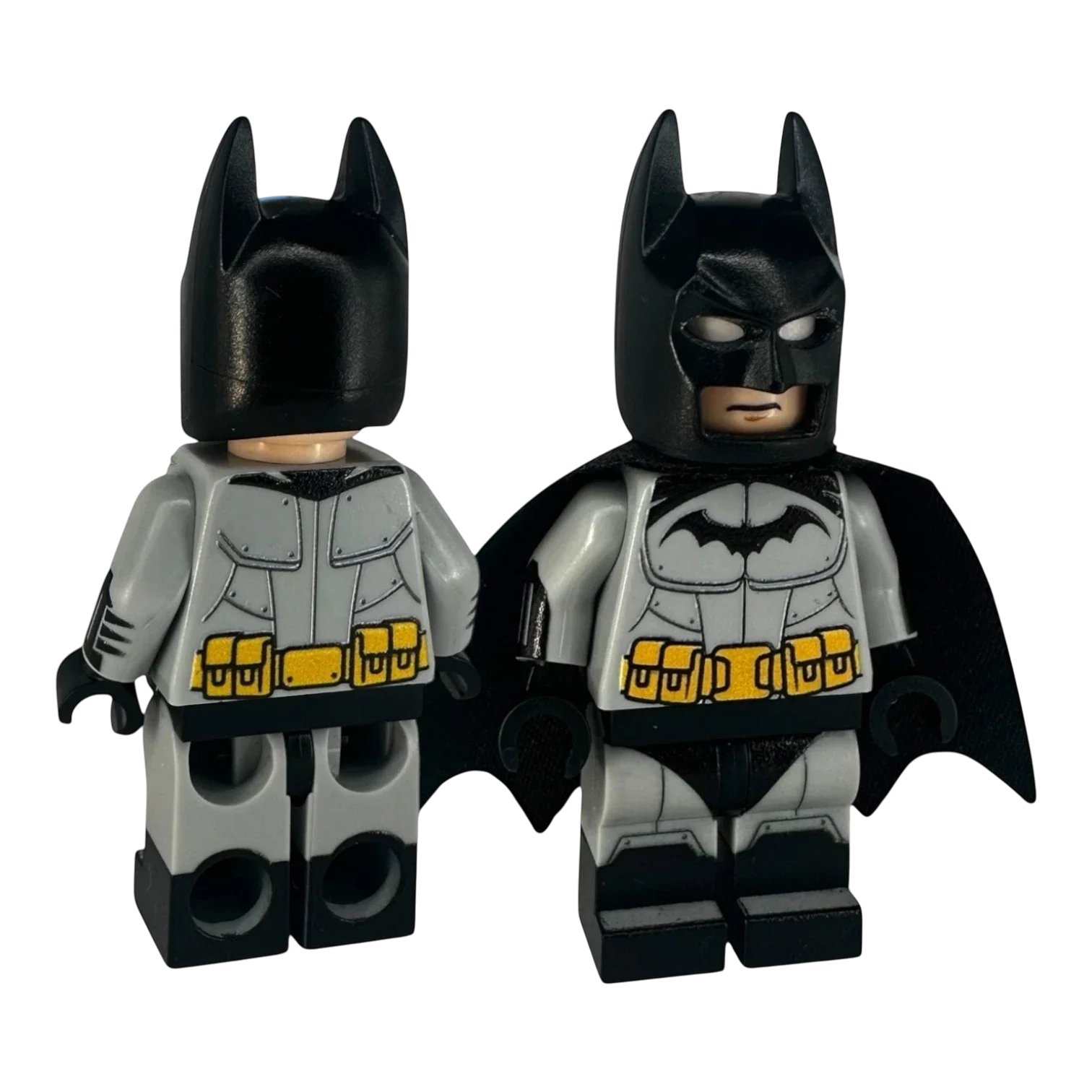 MW Minifigs Arkham Asylum Batman custom minifigure with detailed grey and black printed armor, cowl, and fabric cape