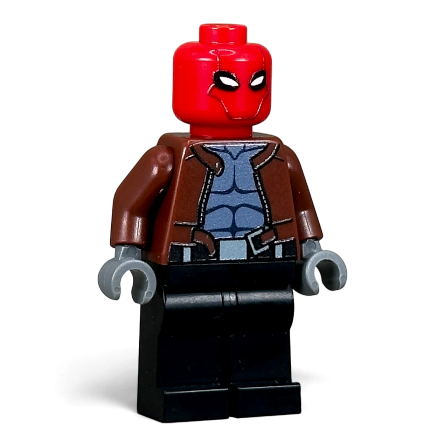 My Store LB2 Red Hood custom minifigure with a red helmet, brown jacket, and printed torso on genuine LEGO parts.