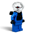 MW Minifigs Mr. Freeze 2006 custom LEGO minifigure with blue suit, printed head, and clear fish bowl helmet accessory