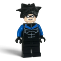 MW Minifigs custom OG 2006 Nightwing LEGO minifigure with blue and black torso, mask, and resin hair
