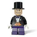 MW Minifigs custom Penguin 2006 LEGO minifigure with top hat, printed torso, and purple legs on genuine LEGO parts